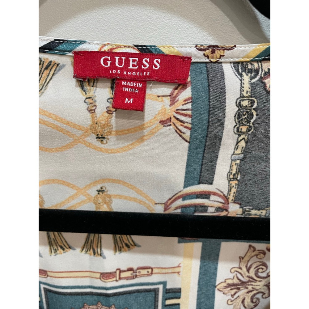 Guess Babydoll Faux Wrap Satin Crop Top M Gold Smocked Mob Wife Y2K Going Out - Picture 7 of 14